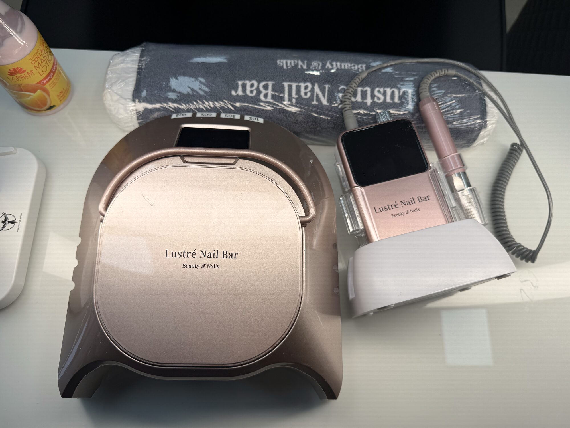 Lustre Nail Bar branded nail lamp and drill